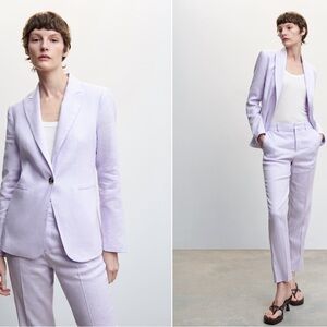 Mango purple blazer suit trousers 100% linen SET
